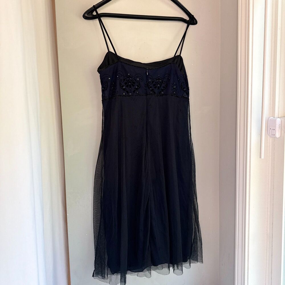 Laundry Shelli Segal L1336 Dress Navy Black Sequin Sheer Goth Mini Size 10